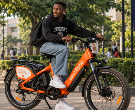 A student riding a ZestRyde bike